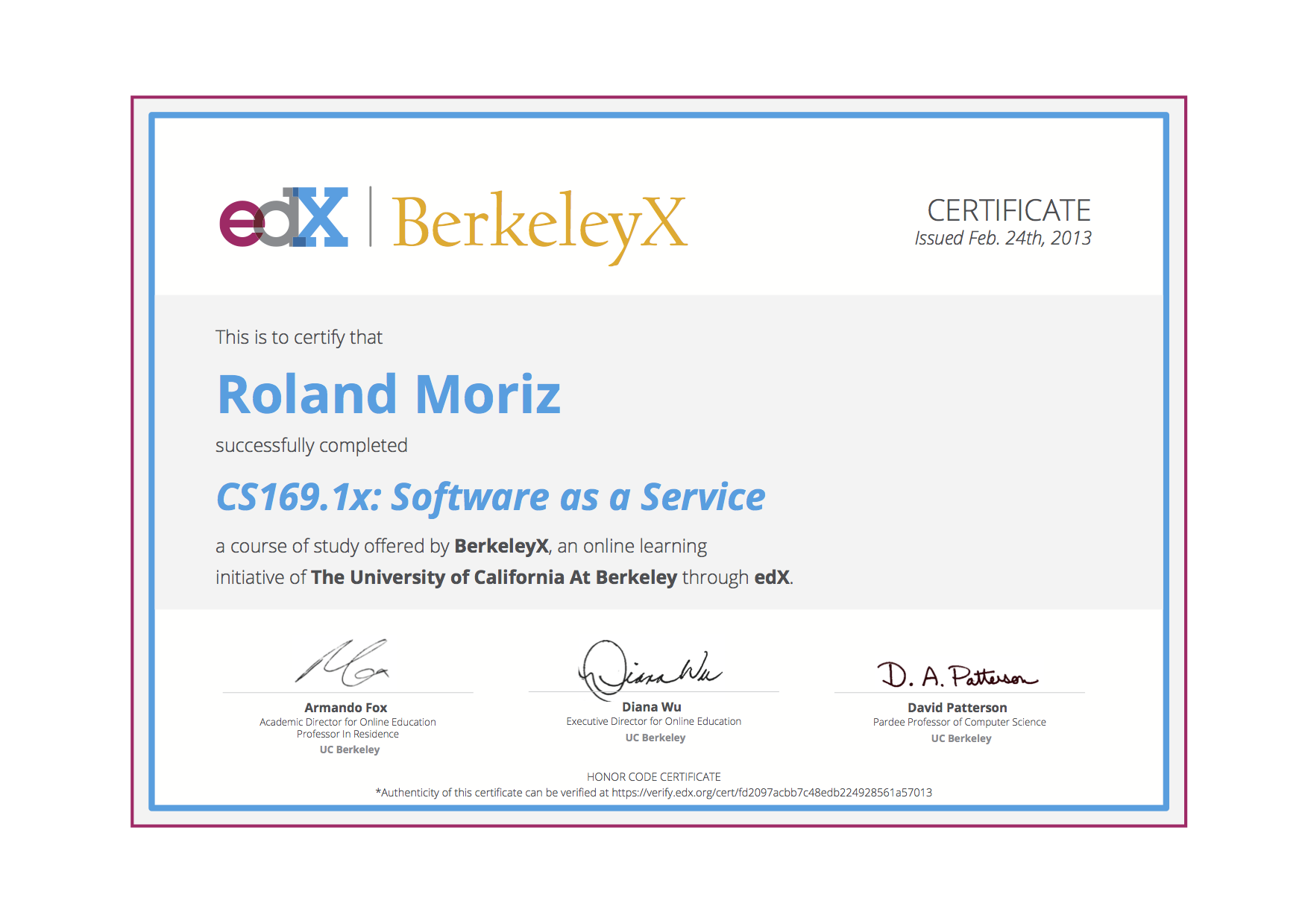 Berkeleyx certificate 169.1x